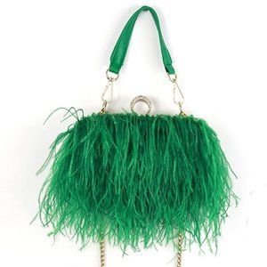 Emerald Green Feather  Clutch Bag